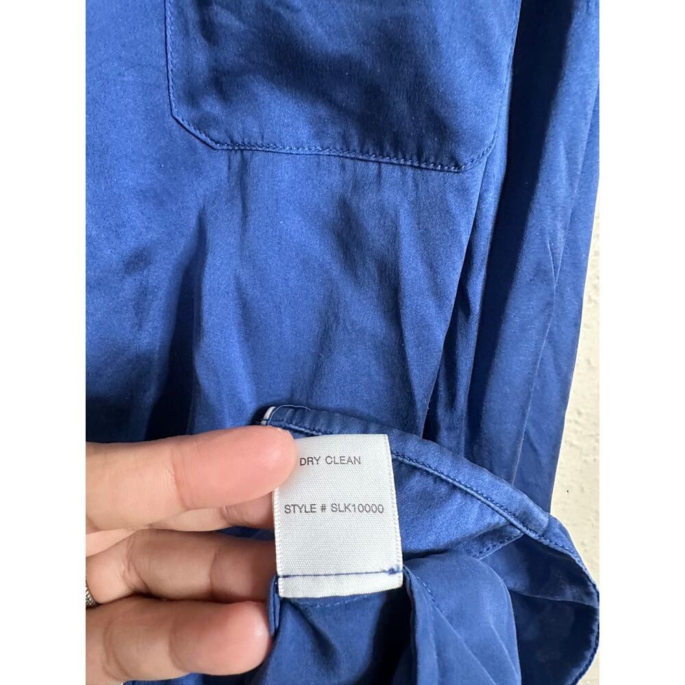 Naked Cashmere Florence Pajama Set 100% Silk Blue White Piping Womans M - Picture 7 of 12